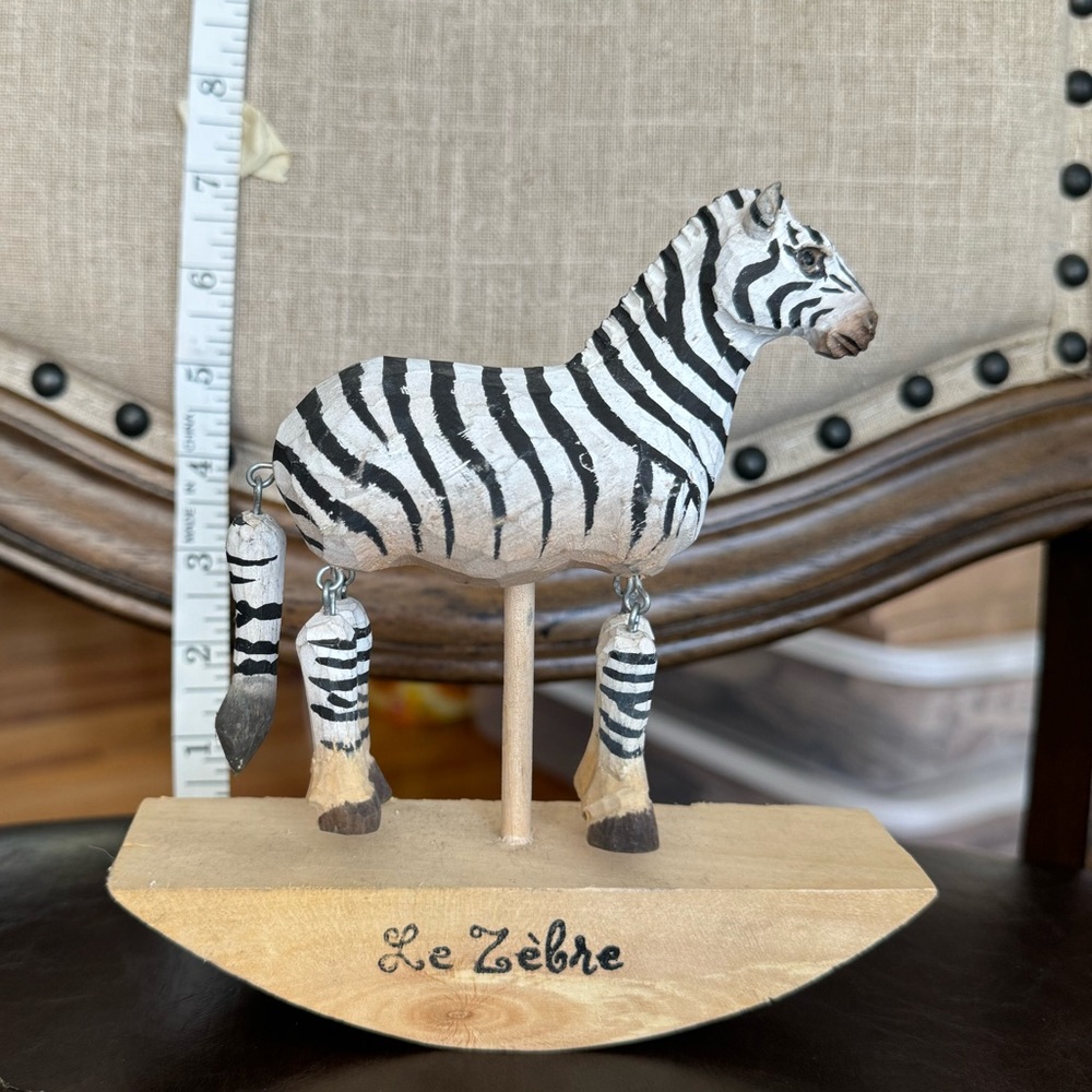 Vintage Unique Wooden hand carved hand painted zebra sculpture figurine